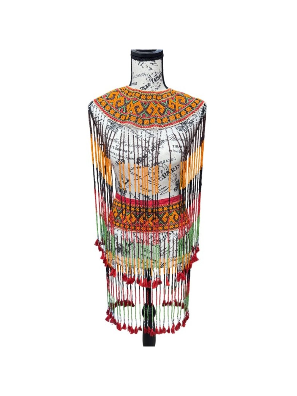 Vtg Maasai Handmade African Beaded Collar Necklace Skirt Set Glass Seed Beads